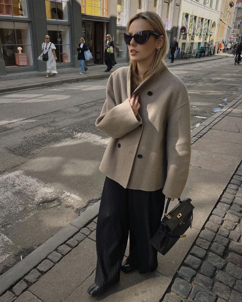 Autumn 2024 Elegant Woolen Solid Double Breasted Jacket Women Long Sleeve Stand Collar Warm Coat Winter Lady Streetwear Jackets