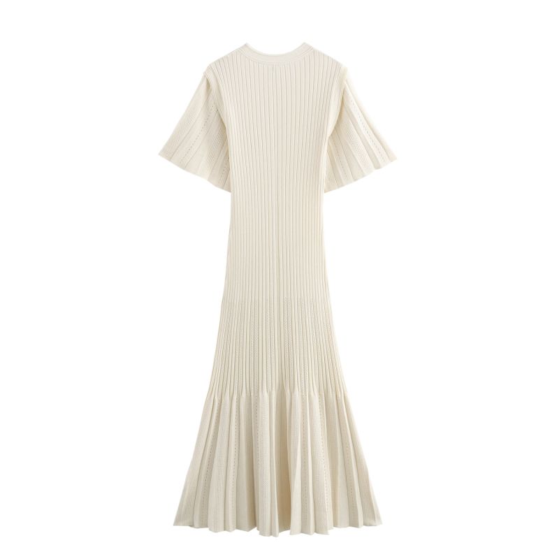 2024 Summer New French Excellent European And American Style High Sense Slimming Waist Hollow Slimming Fishtail Knitted Dress