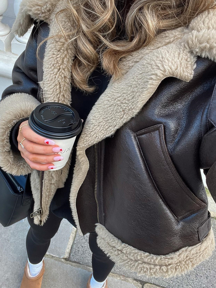 Suninheart 2023 Autumn Winter New Women's Thickened Warm Double-sided Short Jacket Women's Brown Coat