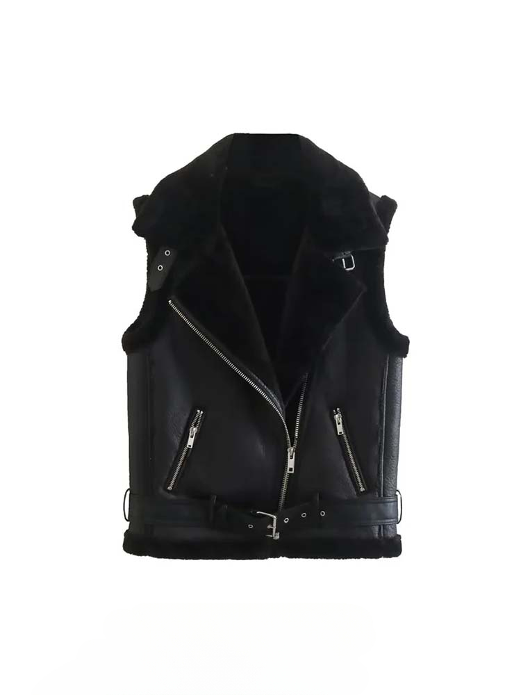 suninhear 2023 Woman Winter Reversible Cotton Imitation Leather Vest Fashion Sleeveless Jacket Windproof Casual Warm Coats