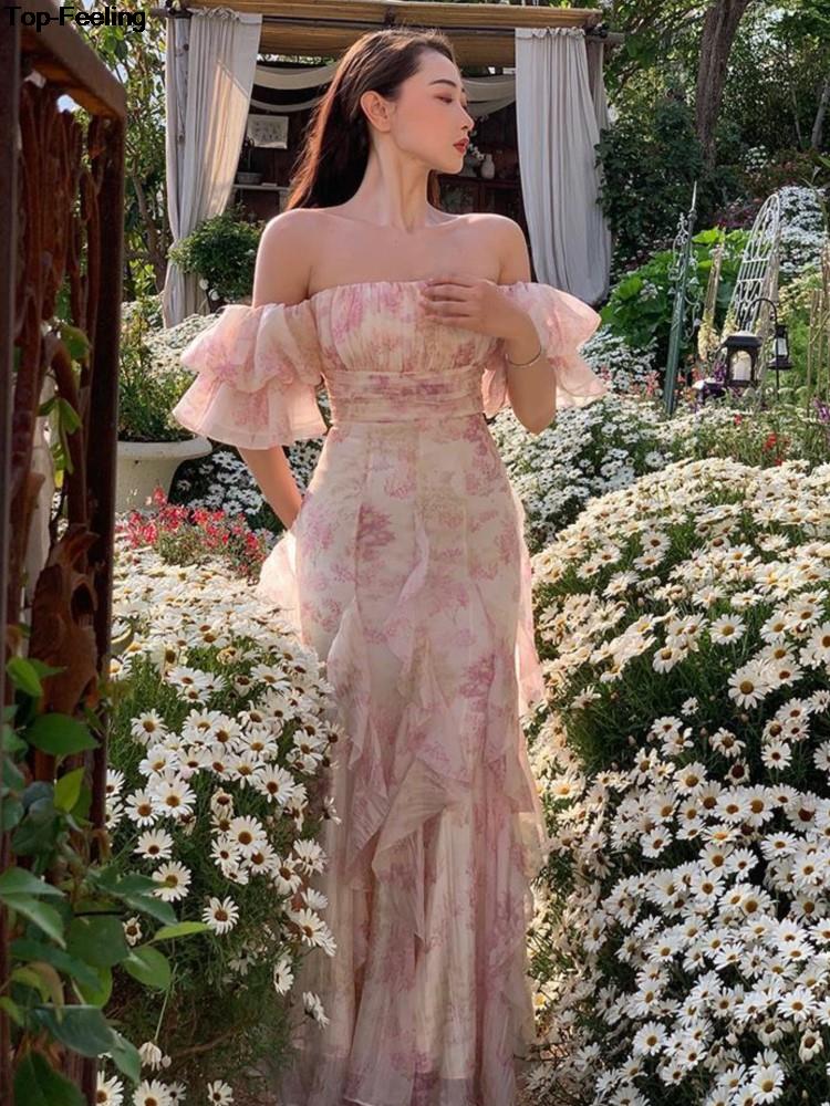 Summer Elegant Party Dresses For Women 2023 France Vintage Bodycon Ruffles Mermaid Lady Robe Korean Princess Wedding Clothing