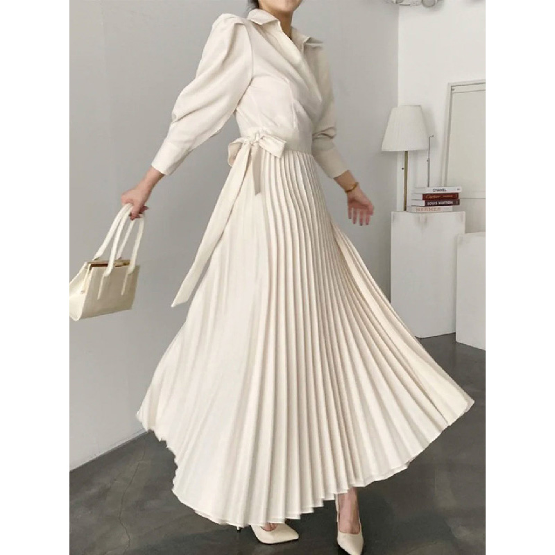 Jennifer Fashion Women's Solid Color Pleated Asymmetric Lapel Shirt Dress Maxi Dresses for Women 2024 Casual Summer