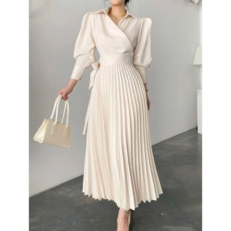 Jennifer Fashion Women's Solid Color Pleated Asymmetric Lapel Shirt Dress Maxi Dresses for Women 2024 Casual Summer