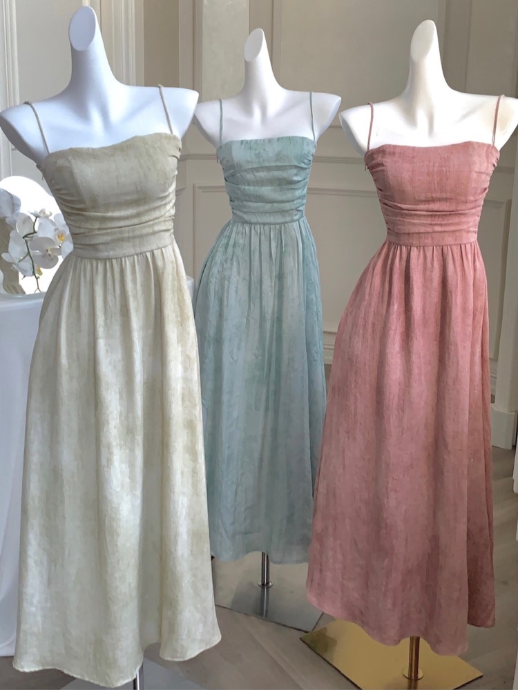 Spaghetti Strap Elegant Midi Dresses for Women A-line Holiday Beach Style Birthday Party Dress Prom Robe Summer New Vestidos