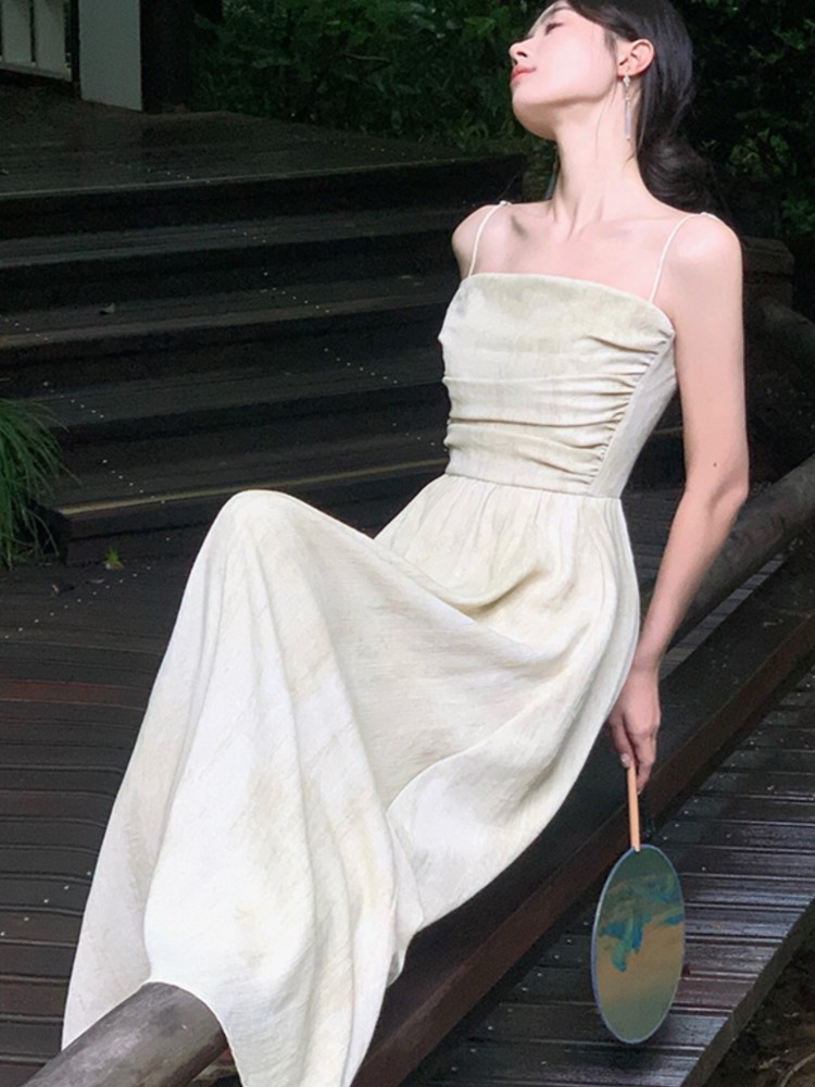 Spaghetti Strap Elegant Midi Dresses for Women A-line Holiday Beach Style Birthday Party Dress Prom Robe Summer New Vestidos