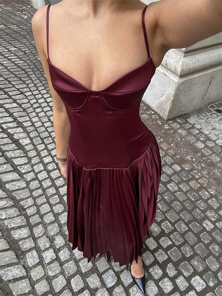 Women Elegant Solid Satin Slim Pleated Hem Dress Sexy Off Shoulder Backless High Waist Sling Long Dresses Lady Evening Vestidos
